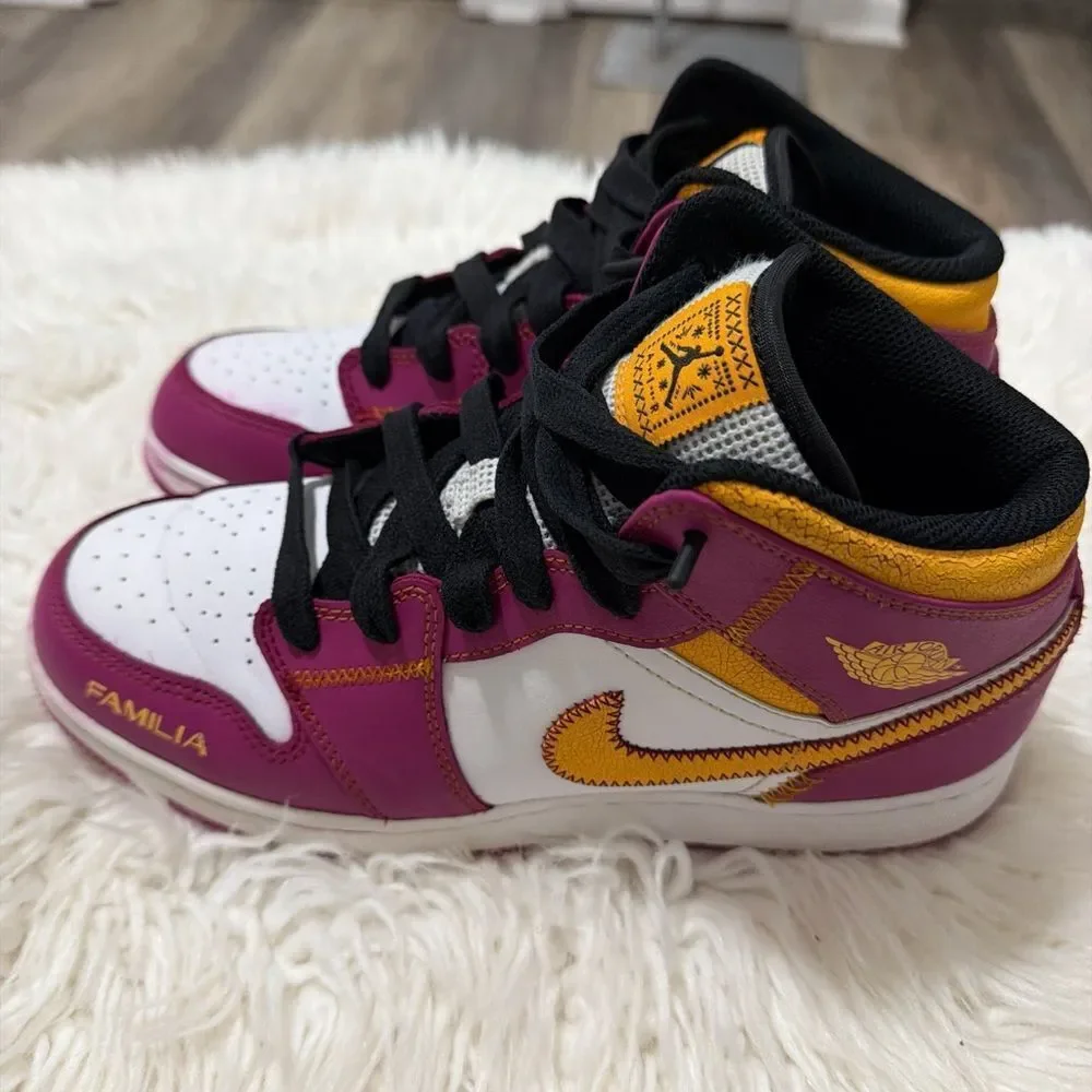 Nike Jordan Kids Sneakers - White, Purple, and Yellow Size 7Y